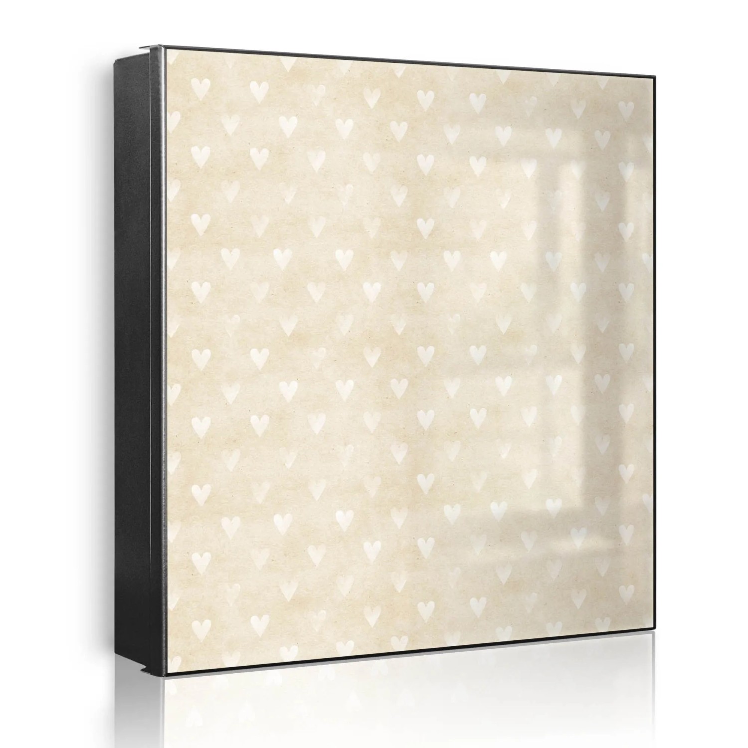 Banjado Großer Schlüsselkasten Metall 30x30cm Schwarz Scharnier Links 50 Haken Beschreibbar Magnetisch Motiv Beige Herzen