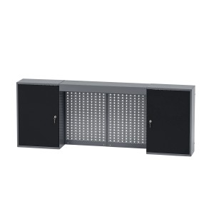 Küpper Hängeschrank, 2-türig, mit Lichtblende, 60x160x20 cm, schwarz-hellgrau. Werkzeugschrank zur Wandmontage.