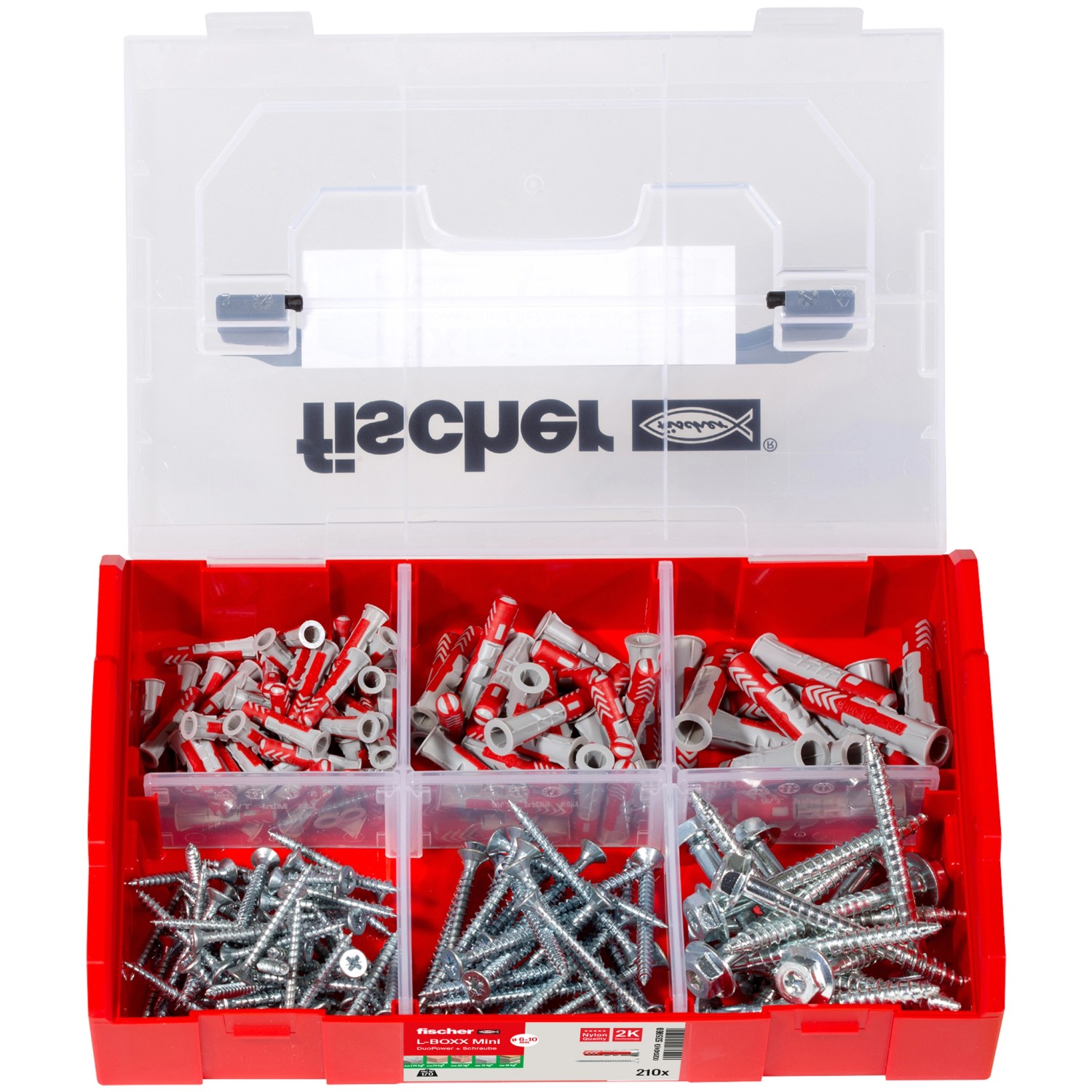 Fischer L-BOXX mini mit DuoPower Dübeln und Schrauben, 210-teiliges Sortiment.