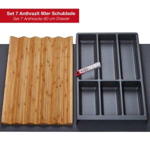SOTECH ORGA-BOX Vario SET 7 Anthrazit für 80er Schublade Besteckeinsatz Gewürzeinsatz Antirutschmatte Orga-Weave