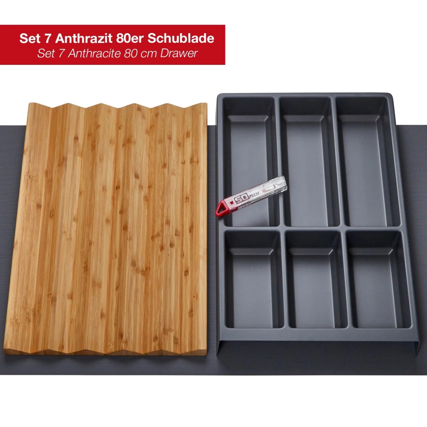 SOTECH ORGA-BOX Vario SET 7 Anthrazit für 80er Schublade Besteckeinsatz Gewürzeinsatz Antirutschmatte Orga-Weave_2