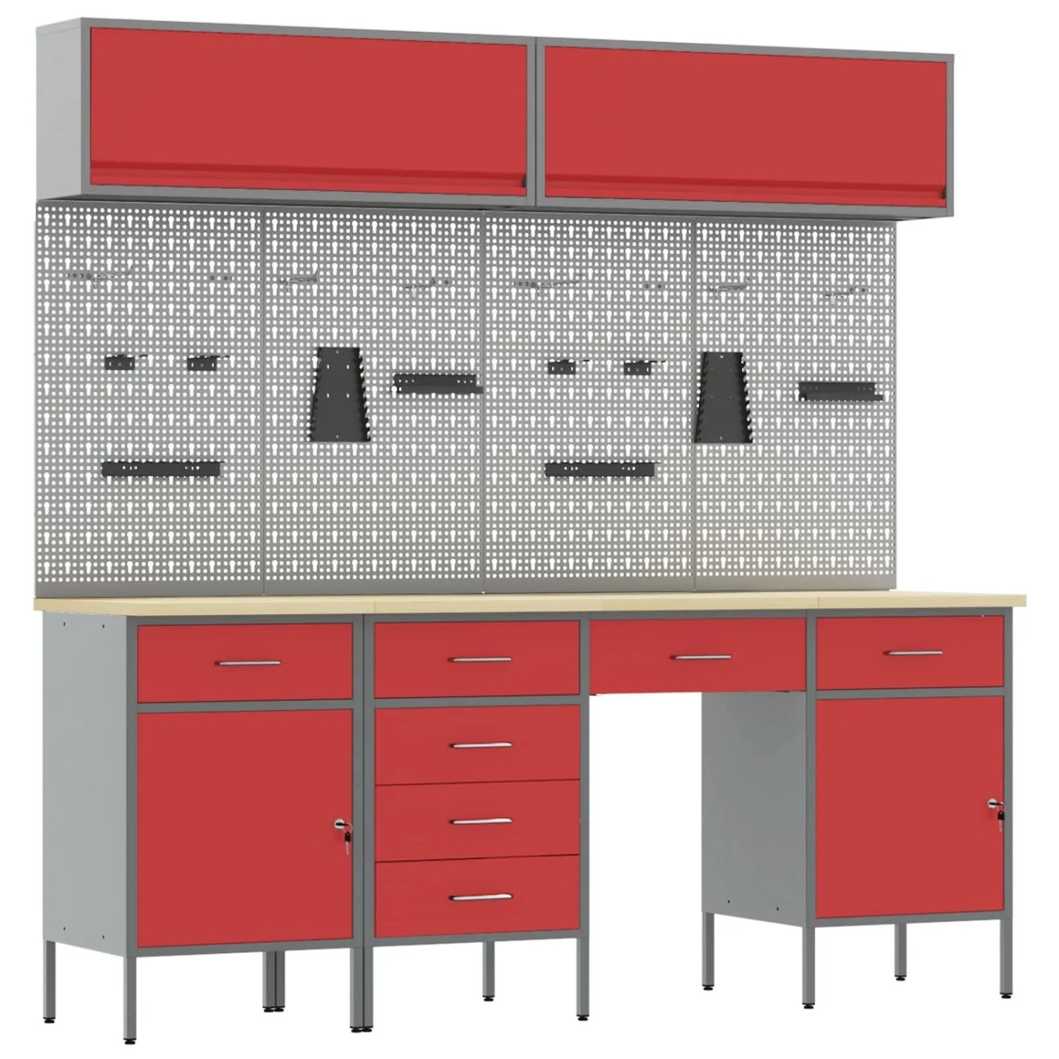 vidaXL Werkbank mit Schubladen 10-Tlg Rot Ingenieure Holz und Stahl 3321471
