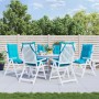 6er Set türkise Hochlehner Auflagen aus Oxford-Gewebe für Gartenstühle.