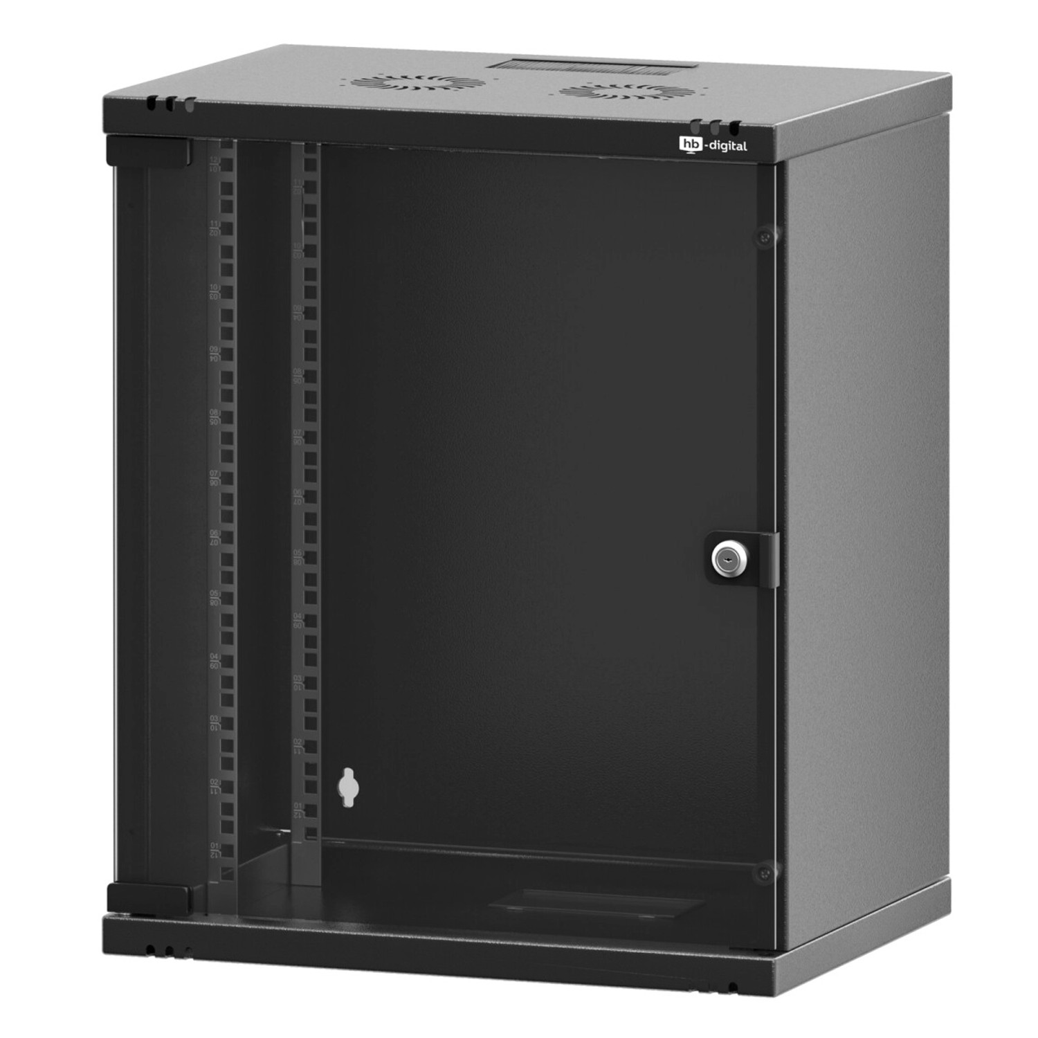 hb-digital Netzwerkschrank 19 Zoll 12HE Wandgehäuse 595x 540x 400 mm IP20 Schwarz