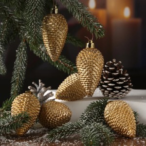 Marelida Christbaumschmuck Baumschmuck Tannenzapfen Bruchfest Glitzernd H  8cm Gold 6St