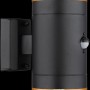 Globo Außenleuchte, 2-flammig, schwarz matt, mit Sensor. Moderne Wandleuchte für den Außenbereich.