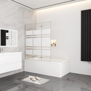 AICA 3-teilige Badewannen-Faltwand 140x140cm mit Nano-Glas und chromglänzendem Rahmen.