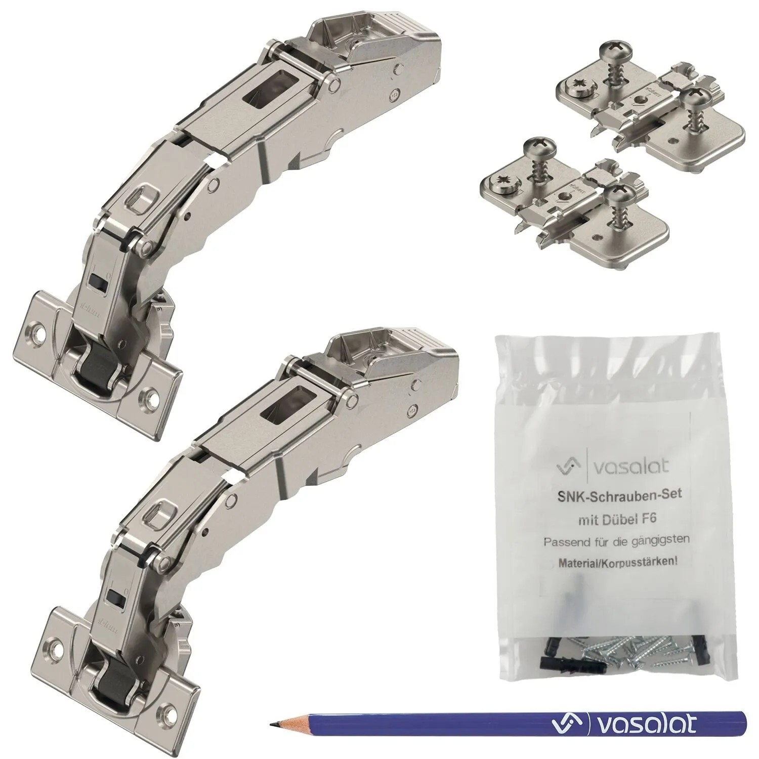 vasalat Set Blum Clip Top Blumotion Weitwinkelscharniere 155 Grad zum Anschrauben mit Platten