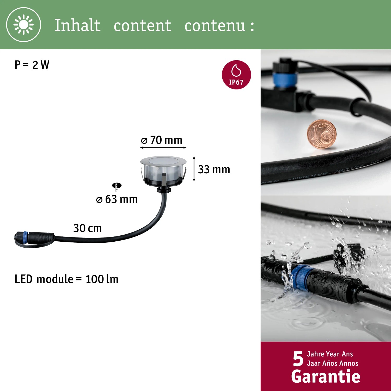 Paulmann LED-Bodeneinbauleuchte Plug & Shine RGBW, 2W, IP67. Außenbeleuchtung für Garten & Terrasse.
