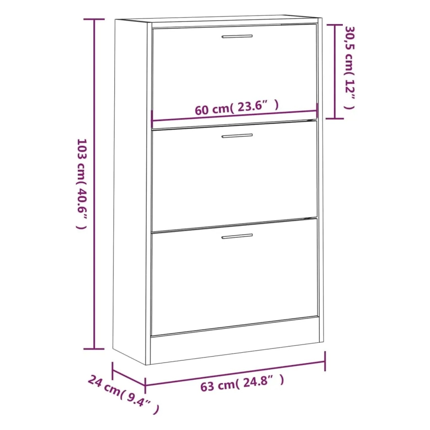 vidaXL Schuhschrank Hochglanz-Weiß 63x24x103 cm Holzwerkstoff 342554_8
