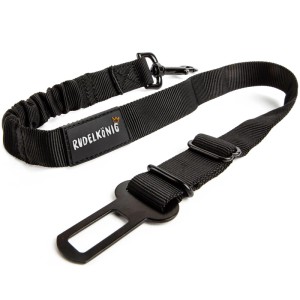 Schwarzer Rudelkönig Sicherheitsgurt für Hunde, verstellbar von 60-80 cm, mit Auto-Anschnallgurt.