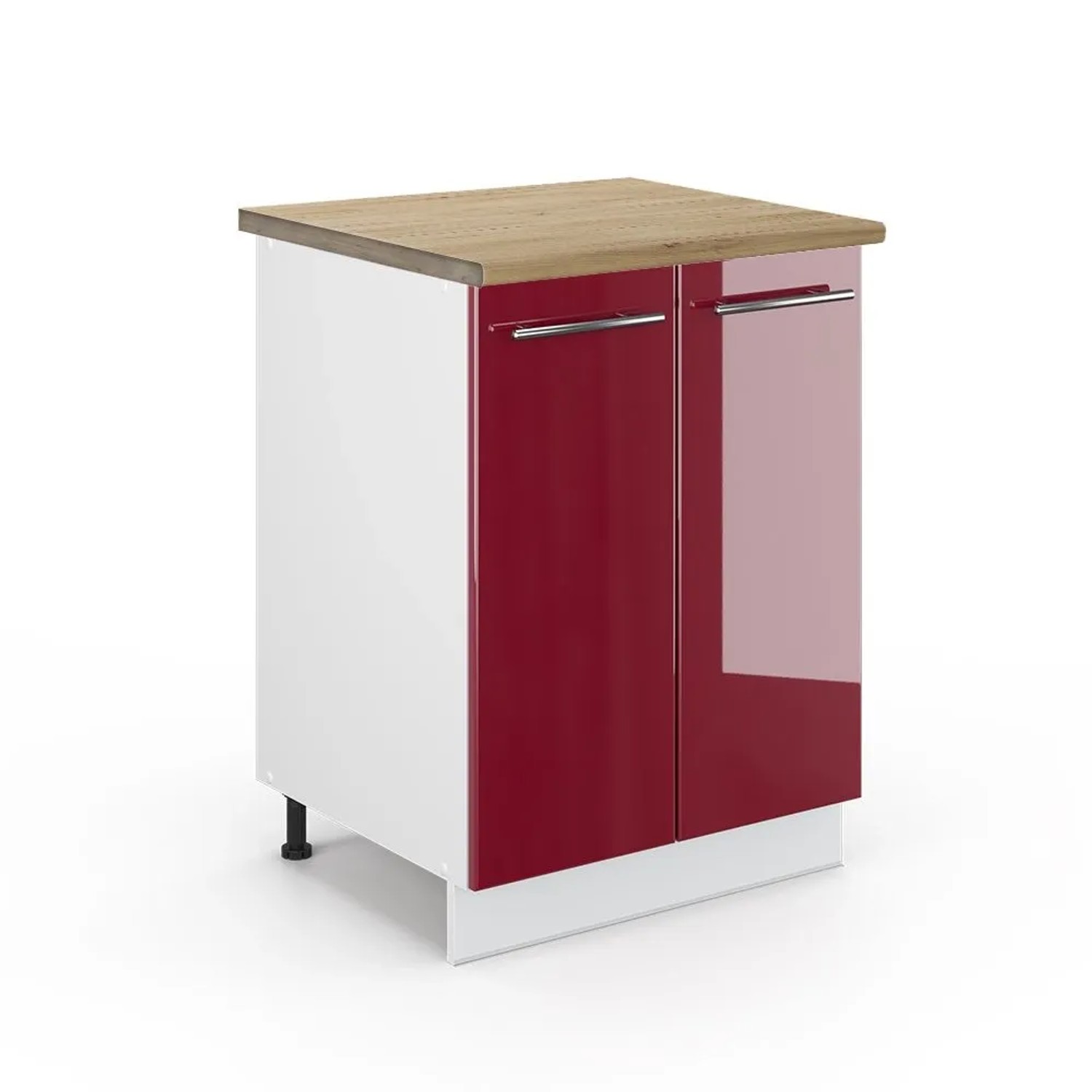 Vicco Küchenunterschrank Fame-Line Bordeaux Hochglanz Weiß 60 cm AP Eiche