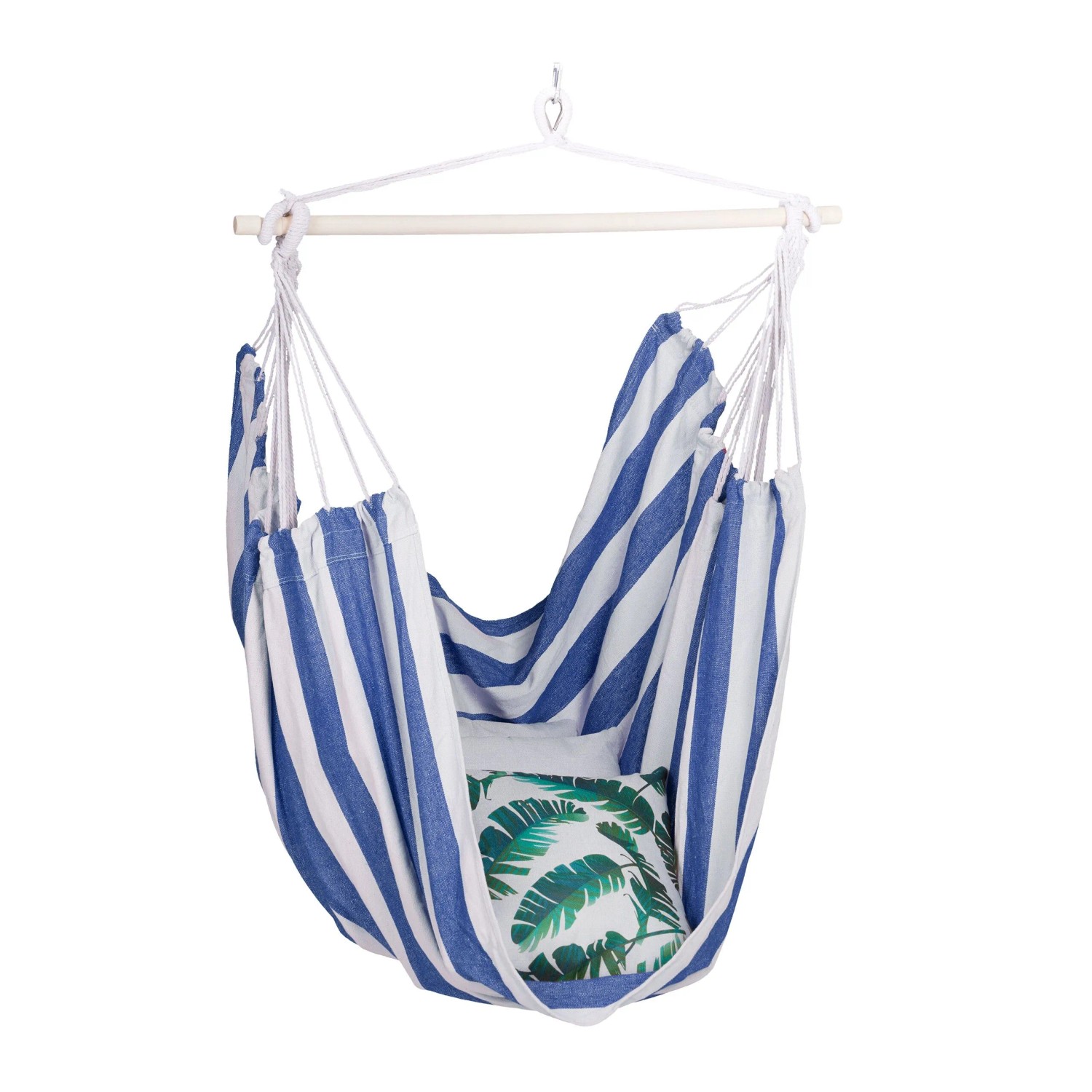 Relaxdays Hängesessel Baumwolle Pappelholz Weiß Blau Belastbar 150 kg 150 cm x 100 cm x 40 cm 1,7 kg