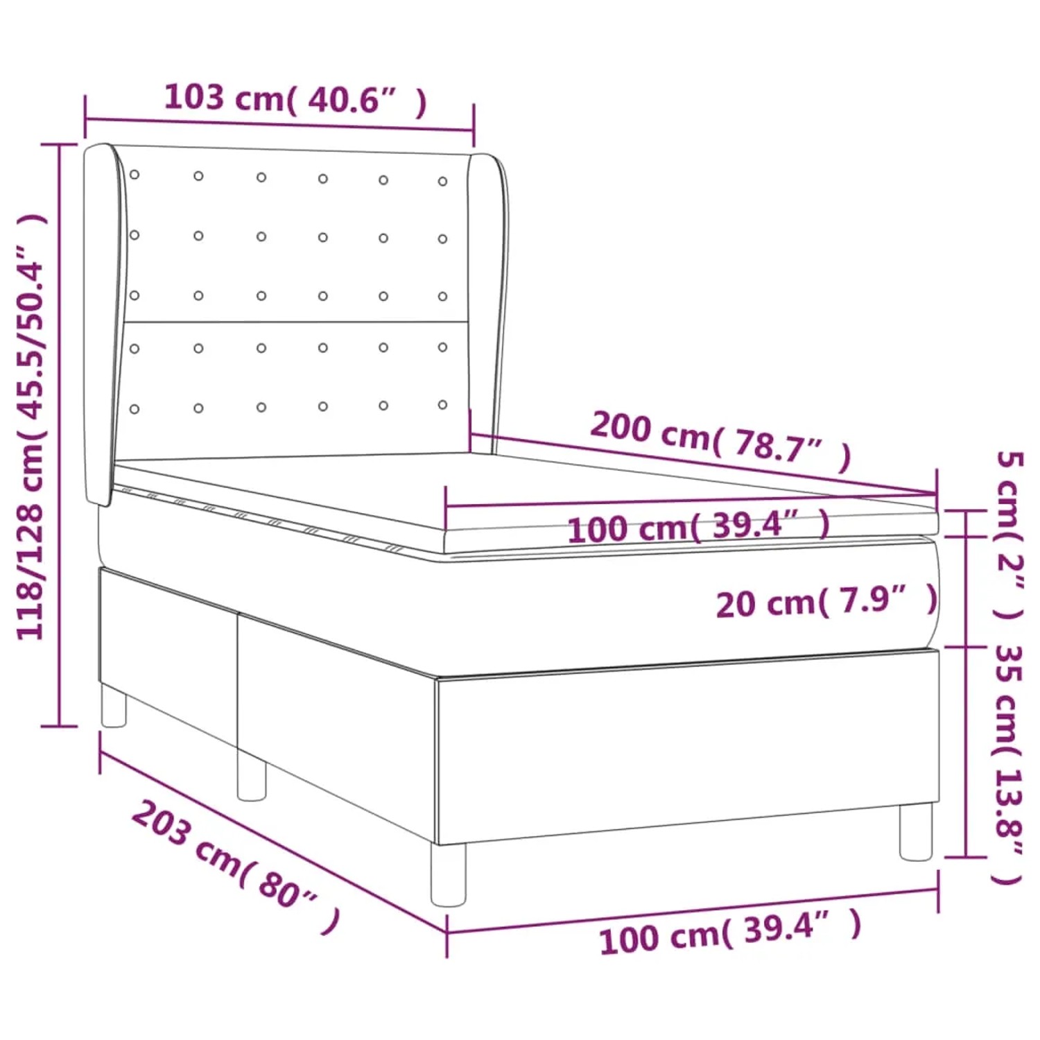 vidaXL Boxspringbett mit Matratze, schwarz, 100x200 cm, Kunstleder. Bett mit Kopfteil und Matratzenauflage.