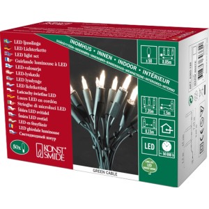 Konstsmide Mini LED Lichterkette für Innen, 50 warmweiße LEDs, grüne Kabel.