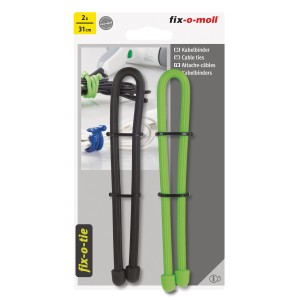 Fix-o-moll Kabelbinder, 31 cm, schwarz und grün, 2er-Pack. Wiederverwendbare Haushaltshelfer.