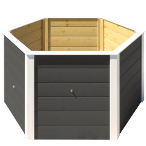 Sechseckiges Weka Elementhochbeet 669 in Anthrazit, Holz mit Wühlmausschutz, 143x120x68,5 cm.