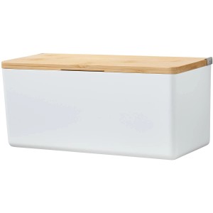 Weiße Tesa Baboo Aufbewahrungsbox Medium mit Bambusdeckel.