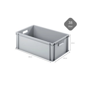 Graue PROREGAL Eurobox (38 Liter) mit offenem Griff und Scharnierdeckel, 40x60x22cm. Ideal zur Aufbewahrung.