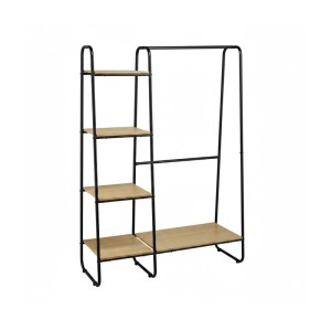 Relaxdays Garderobe mit Regal Metall Holzoptik Schwarz 150 cm x 100 cm x 41 cm