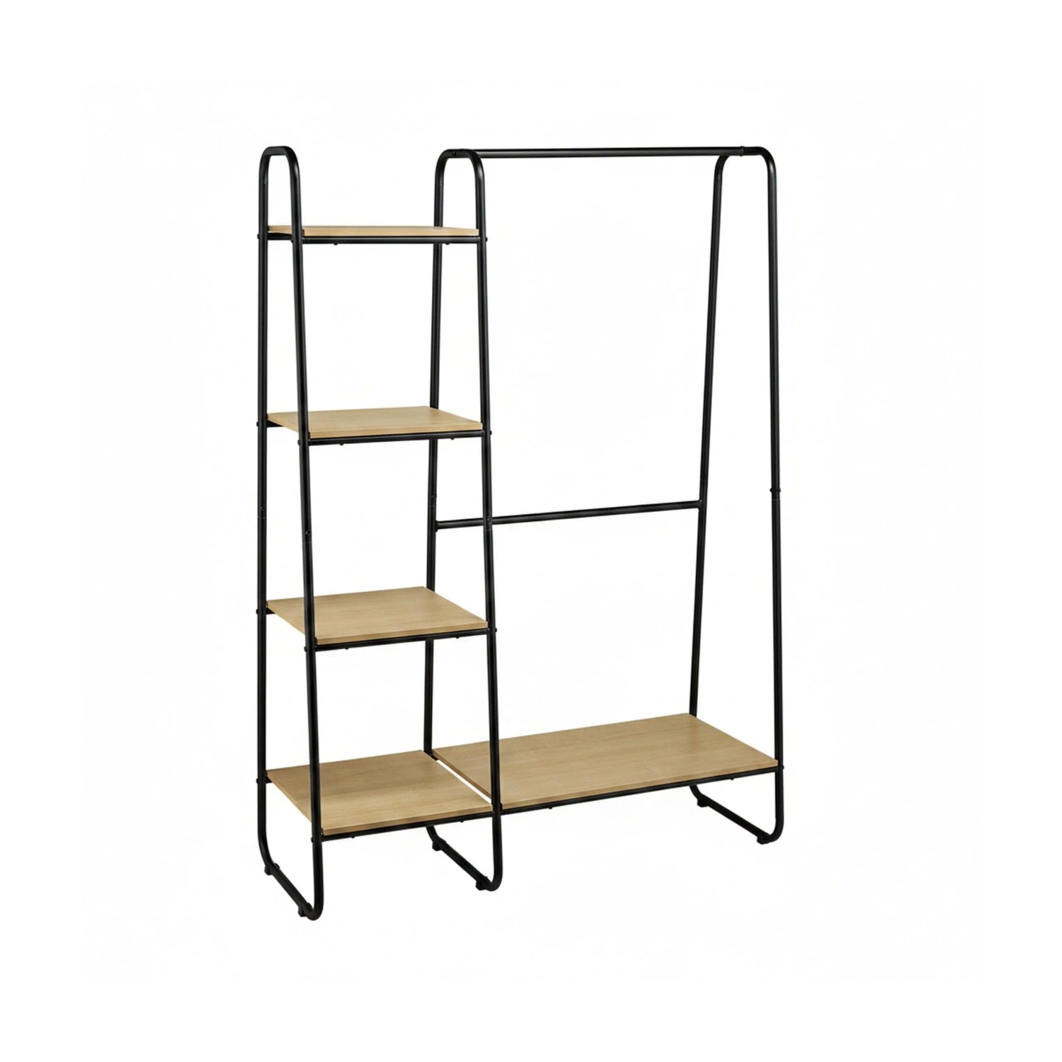 Relaxdays Garderobe mit Regal Metall Holzoptik Schwarz 150 cm x 100 cm x 41 cm