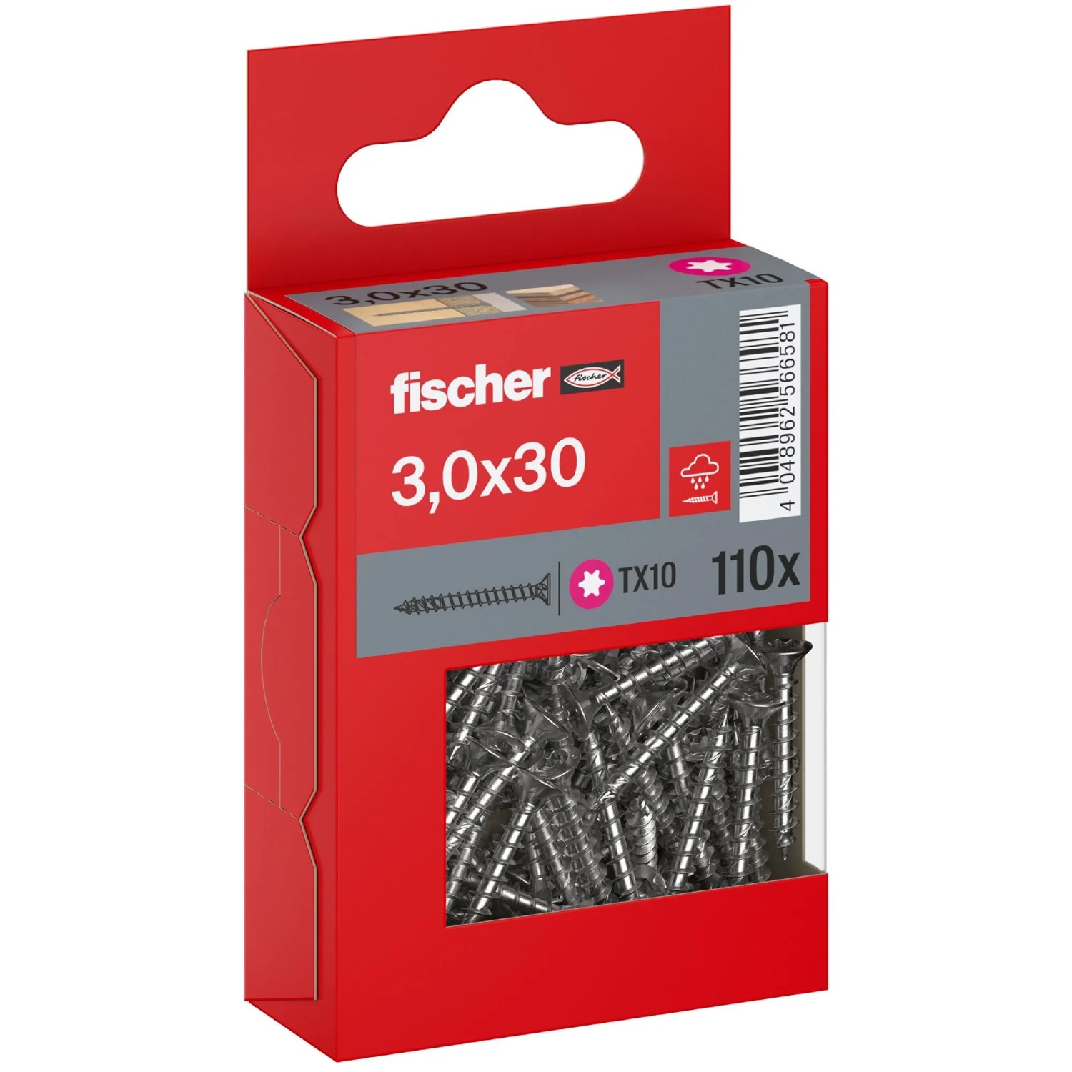 Fischer Schraube PowerFast II A2 Senkkopf TX Vollgewinde Ø 3 x 30 mm 110 Stk