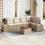 Beiges 6-tlg. vidaXL Garten-Sofa-Set aus Polyrattan mit Kissen und Tisch.