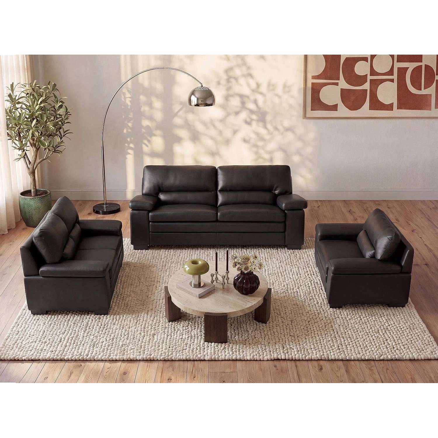 Vente-unique Couchgarnitur Mit Sessel Mimas Schwarz 168 cm  210 cm  104 cm