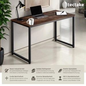 Tectake Schreibtisch Flint Industrial Style Holz und Stahl  59 x 120 x 76 50 cm Industrial Holz Dunkel  Rustikal