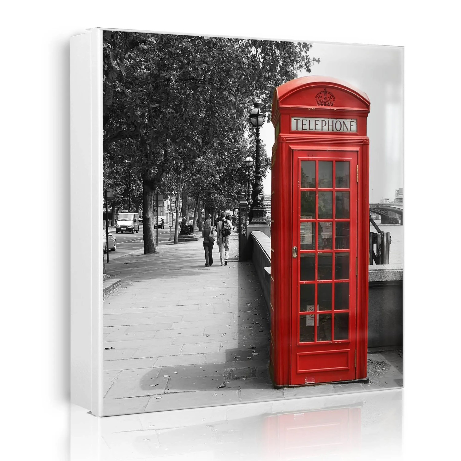 Banjado Großer Schlüsselkasten Metall 30x30cm Weiß Scharnier Rechts 50 Haken Beschreibbar Magnetisch Motiv London Red Telephone