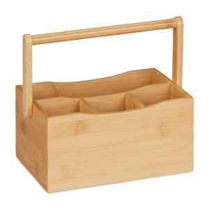 Relaxdays Besteckhalter Bambus Natur 4 Fächer 23 cm x 25 cm x 15,5 cm 0,7 kg