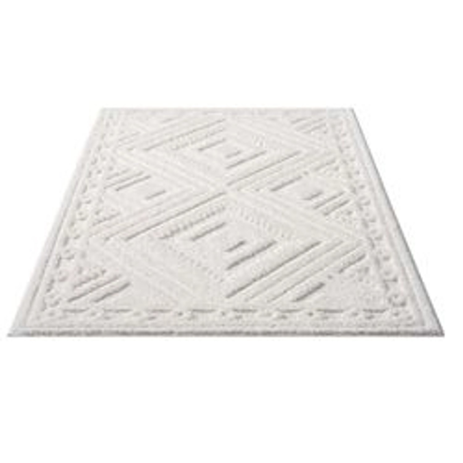 payé Teppich Nara-777 Hochflor 80x150 cm Pastell-Creme Rautenmuster günstig online kaufen