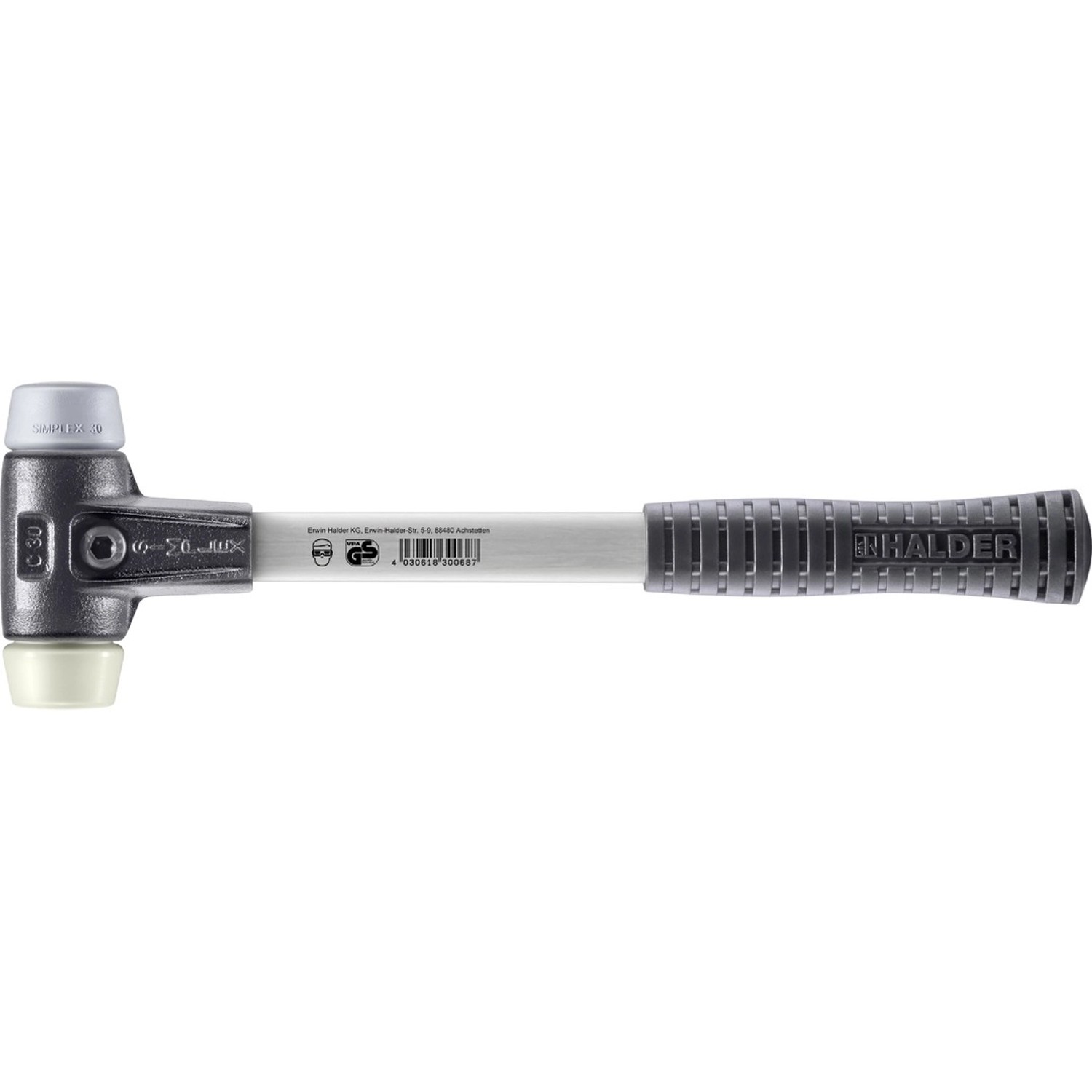 Halder Simplex Schonhammer Ø 30 mm TPE-mid Grau   Nylon mit Verstärktem Tem günstig online kaufen