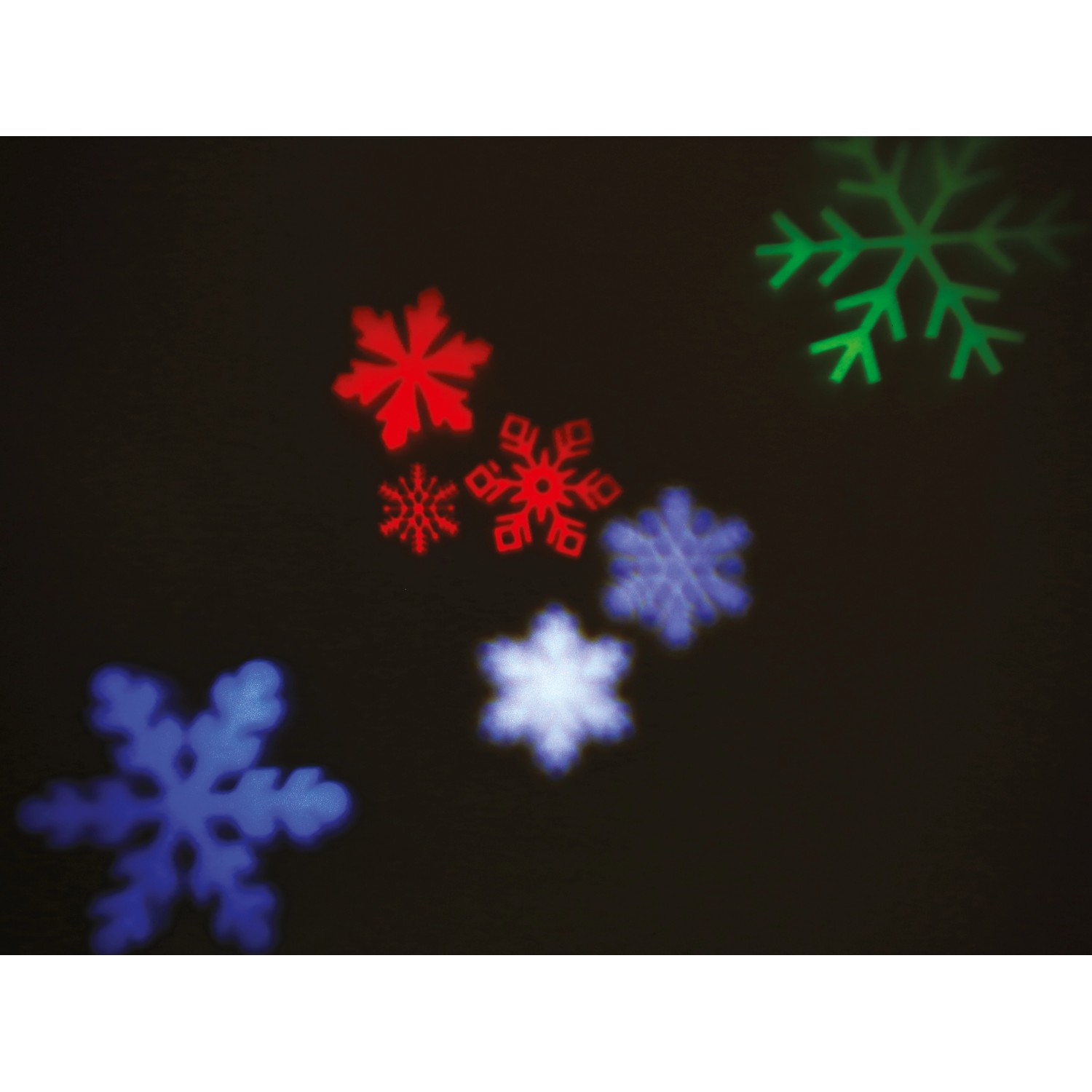 LED Projektor mit roten, grünen und blauen Schneeflocken für die Außenbeleuchtung.