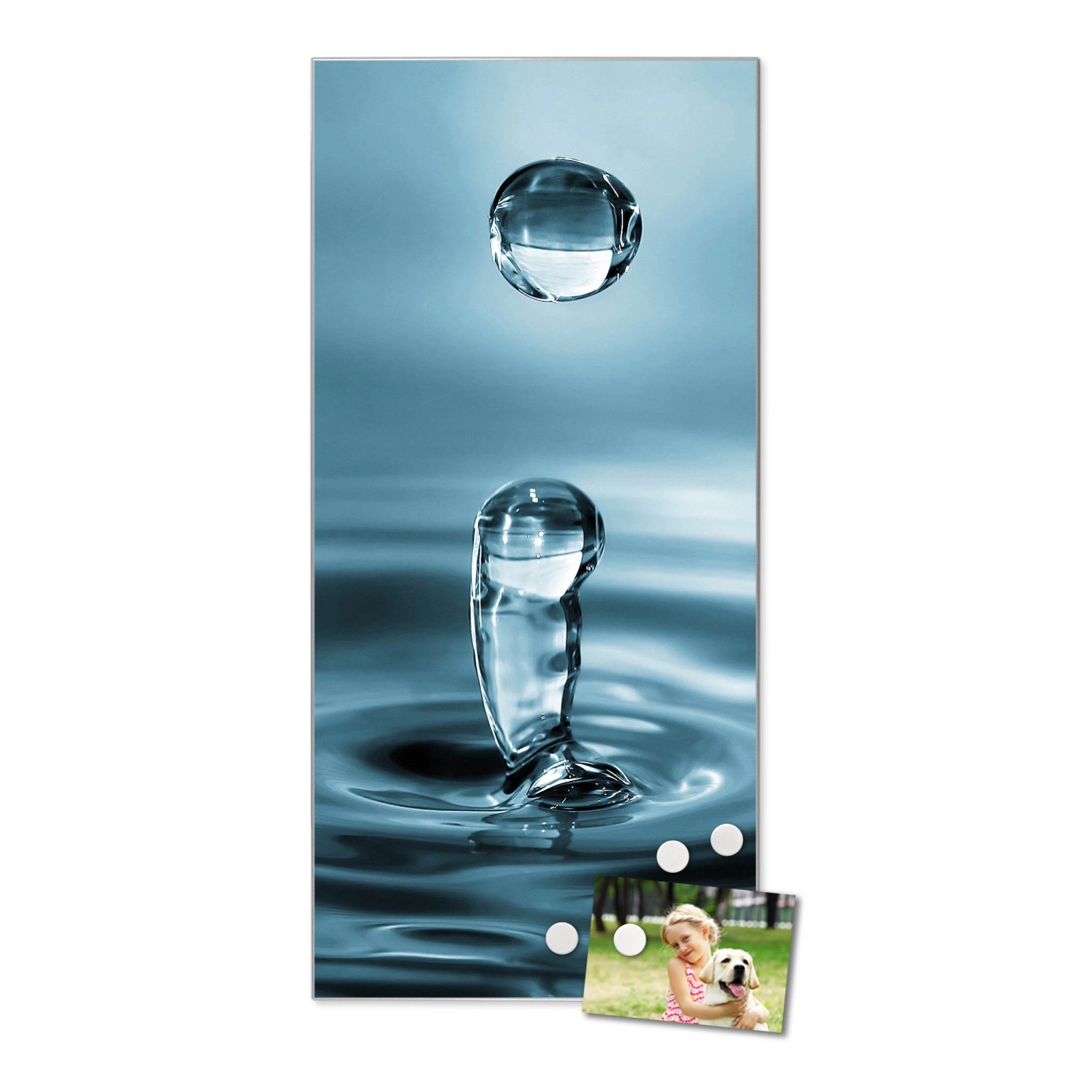 Banjado Magnettafel mit Wassertropfen Motiv, silberne Magnetwand für Notizen und Fotos.