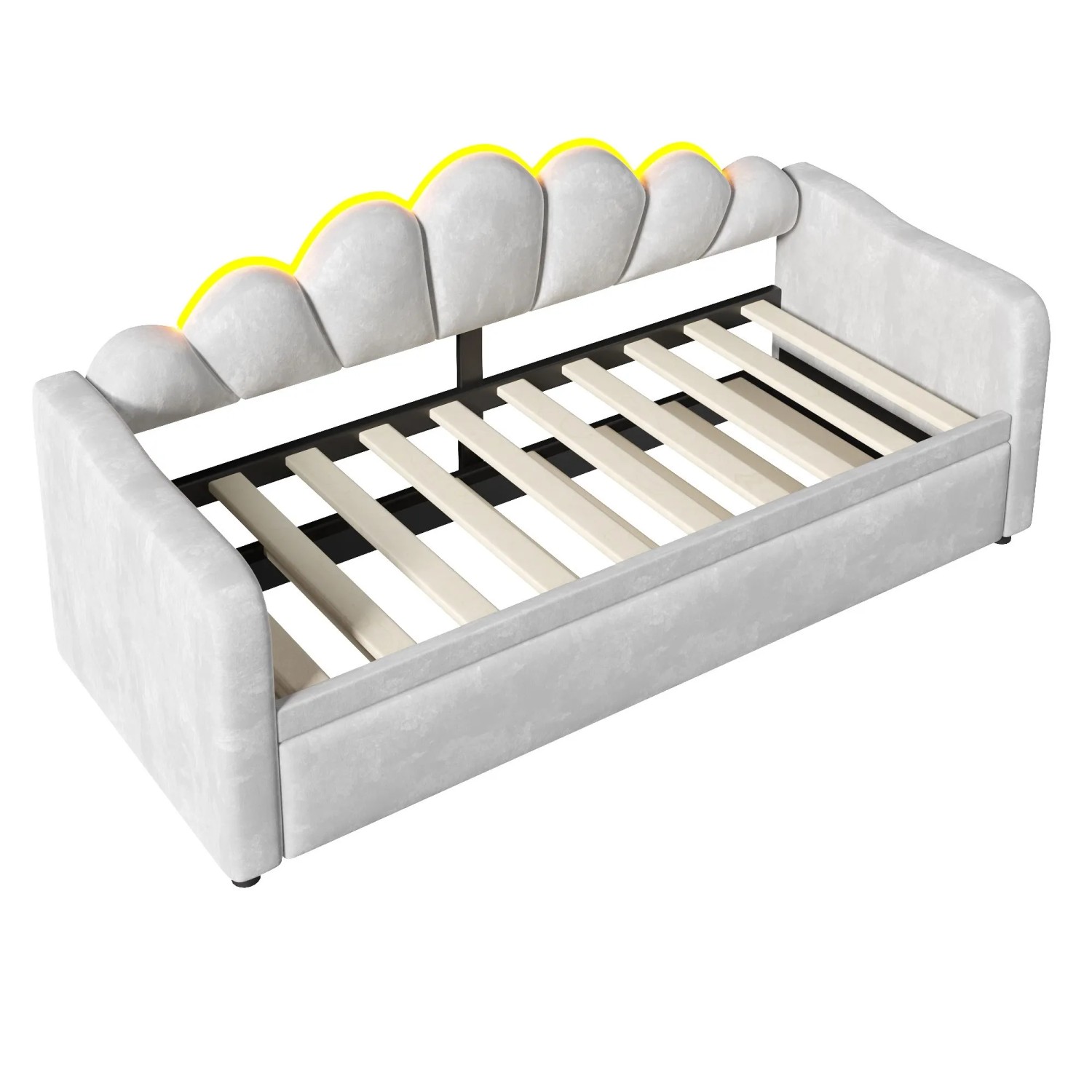 Merax Polster Tagesbett 90x200 cm Mit Ausziehfunktion LED Grau
