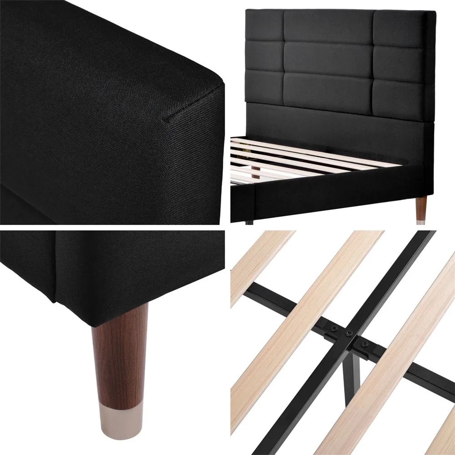 KOMHTOM Gepolstertes Doppelbett 140x200Cm Mit Lattenrost  Für Erwachsene Und Jugendliche  Leinen  Schwarz