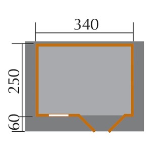 Grundriss weka Gartenhaus Verona A natur, 340x250 cm mit Vordach