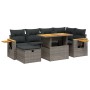 Graue 7-teilige vidaXL Garten-Sofagarnitur aus Polyrattan mit Tisch und Kissen.