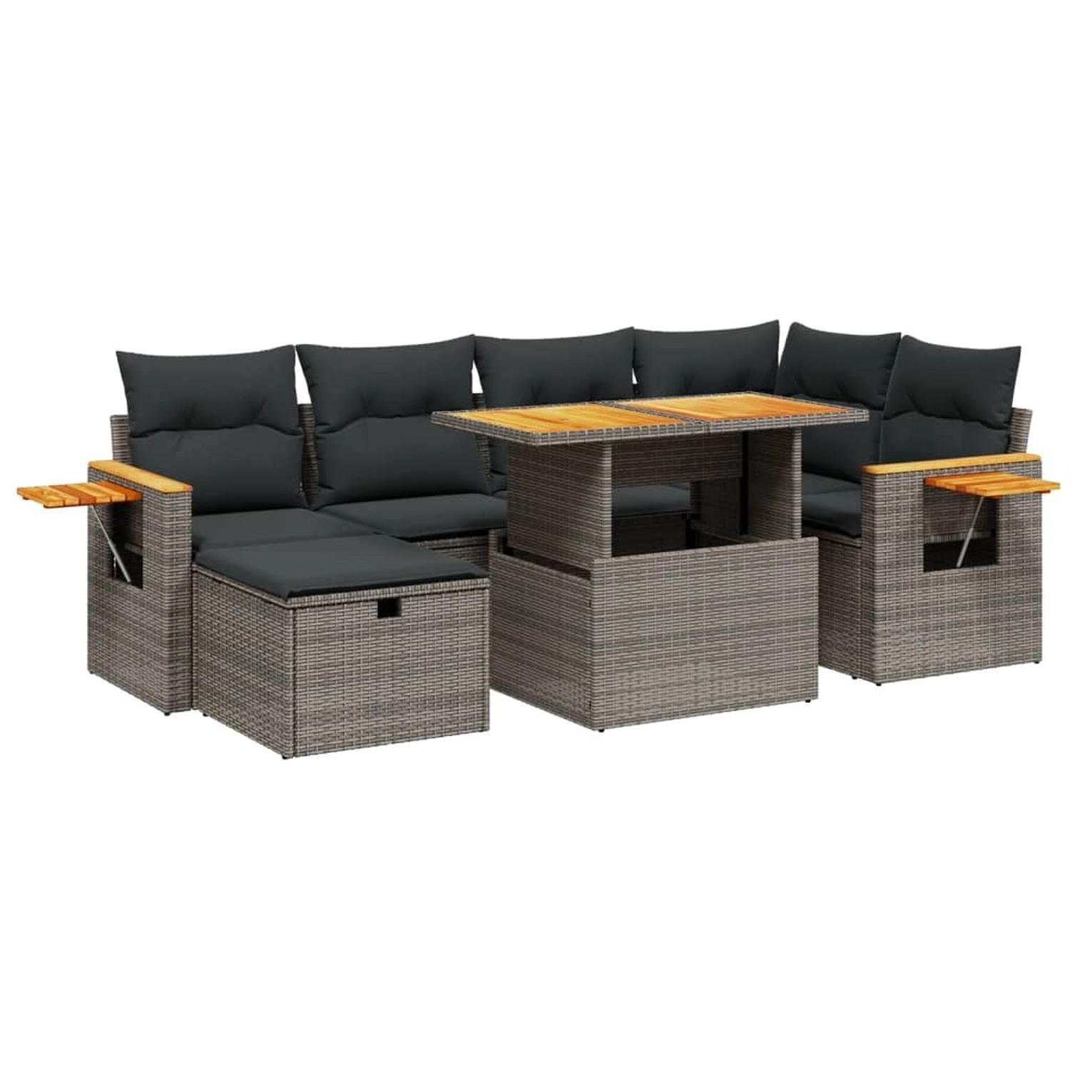 vidaXL 7-Tlg Garten-Sofagarnitur mit Kissen Grau Poly Rattan 3276147