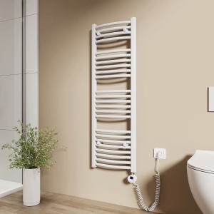 Emke Elektrischer Badheizkörper Gebogen mit Thermostat Handtuchtrockner mit Heizstab 120x40cm 500W Weiß