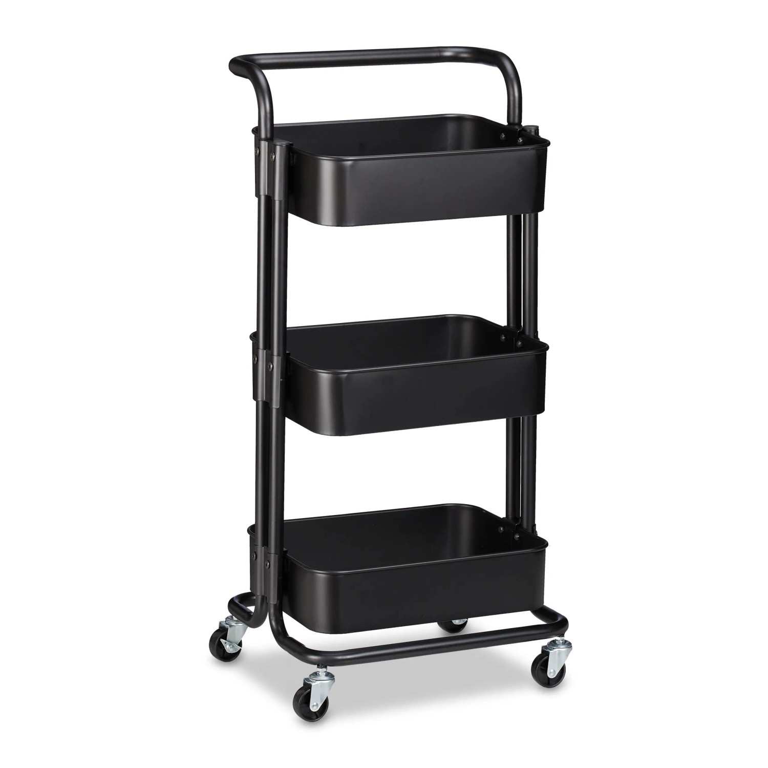 Relaxdays Rollwagen Metall Schwarz Mit 3 Etagen 84 cm x 42 cm x 37 cm 5 kg