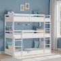 Weißes Homestyle4u Etagenbett aus Holz, 90x200 cm, mit 3 Liegeflächen und Leitern im Kinderzimmer.