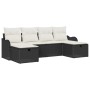 Schwarzes 6-teiliges vidaXL Garten-Sofa-Set aus Poly Rattan mit Kissen.