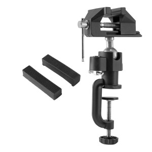 STAHLWERK Tischschraubstock TS-50 ST mit Kugelgelenk und Schonbacken, Spannwerkzeug für Werkbank.