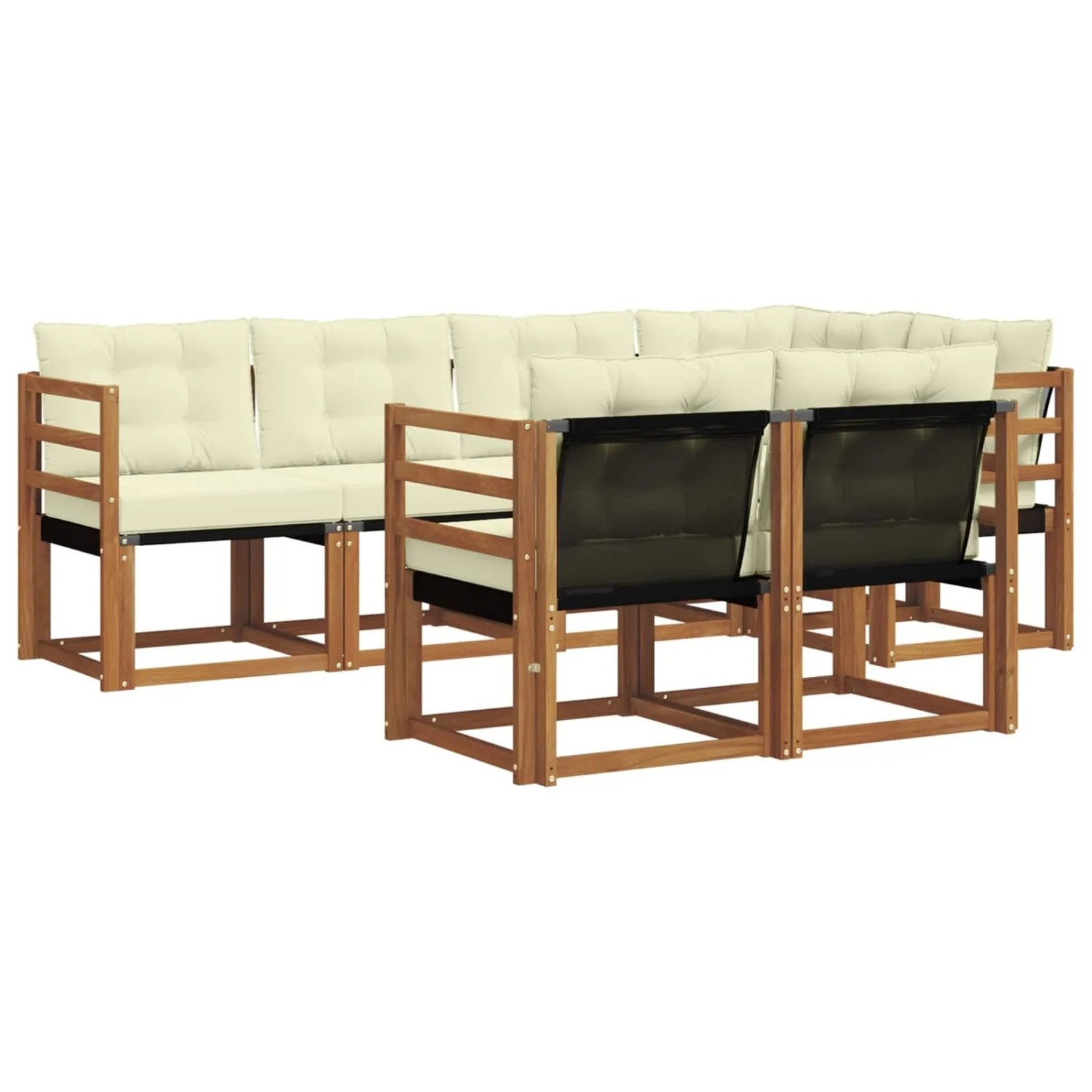 vidaXL Outdoor-Sofagarnitur mit Kissen 7-Tlg Natur und Creme 3368749