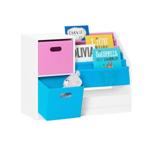SoBuy Kinder Bücherregal KMB76-F mit Stoffboxen, weiß. Aufbewahrungsregal für Kinderzimmer.