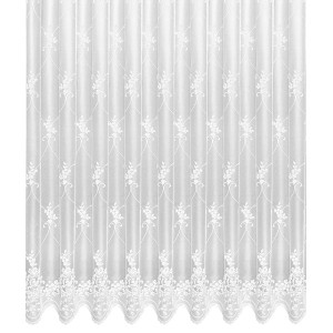 Weiße Bistrogardine Sina 245x300cm mit floralem Muster für Fensterdekoration.