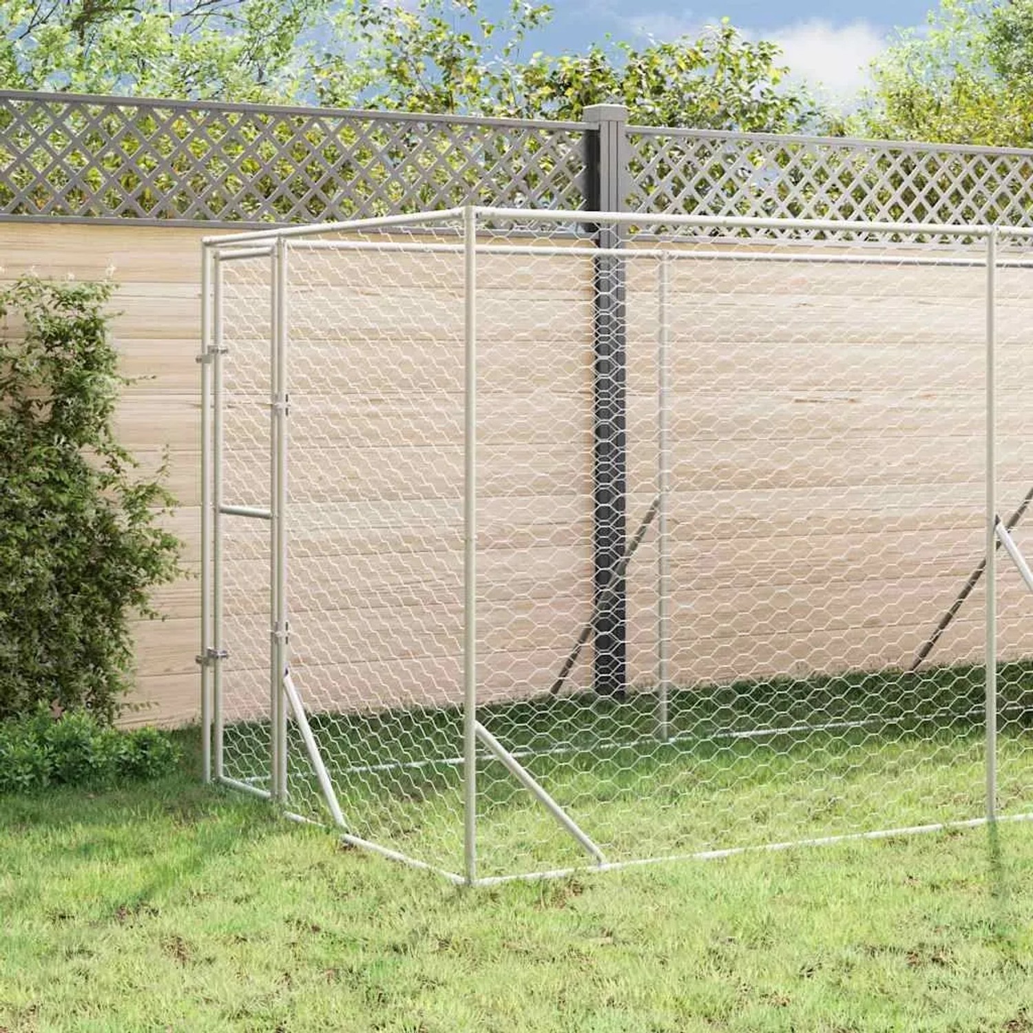 vidaXL Outdoor-Hundezwinger mit Dach Silbern 2x6x2,5m Verzinkter Stahl 3190475_2