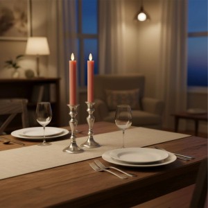 Relaxdays LED Stabkerzen 6er Set Echtwachs Altrosa Flackernd Flammenlos 25 cm x 2 cm